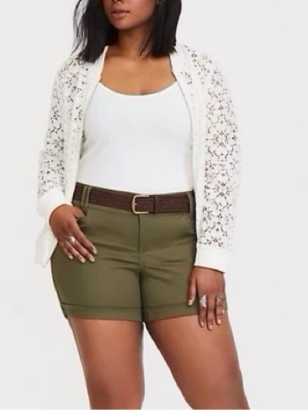 Torrid Size 22 Green Sateen Twill Cotton Blend Cuffed Mid-Rise Utility Shorts